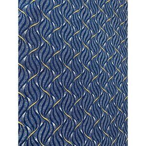 Blue & Gold Wave Pattern Fabric 1/2 yard Cotton Blend Sewing Quilting Craft Mate